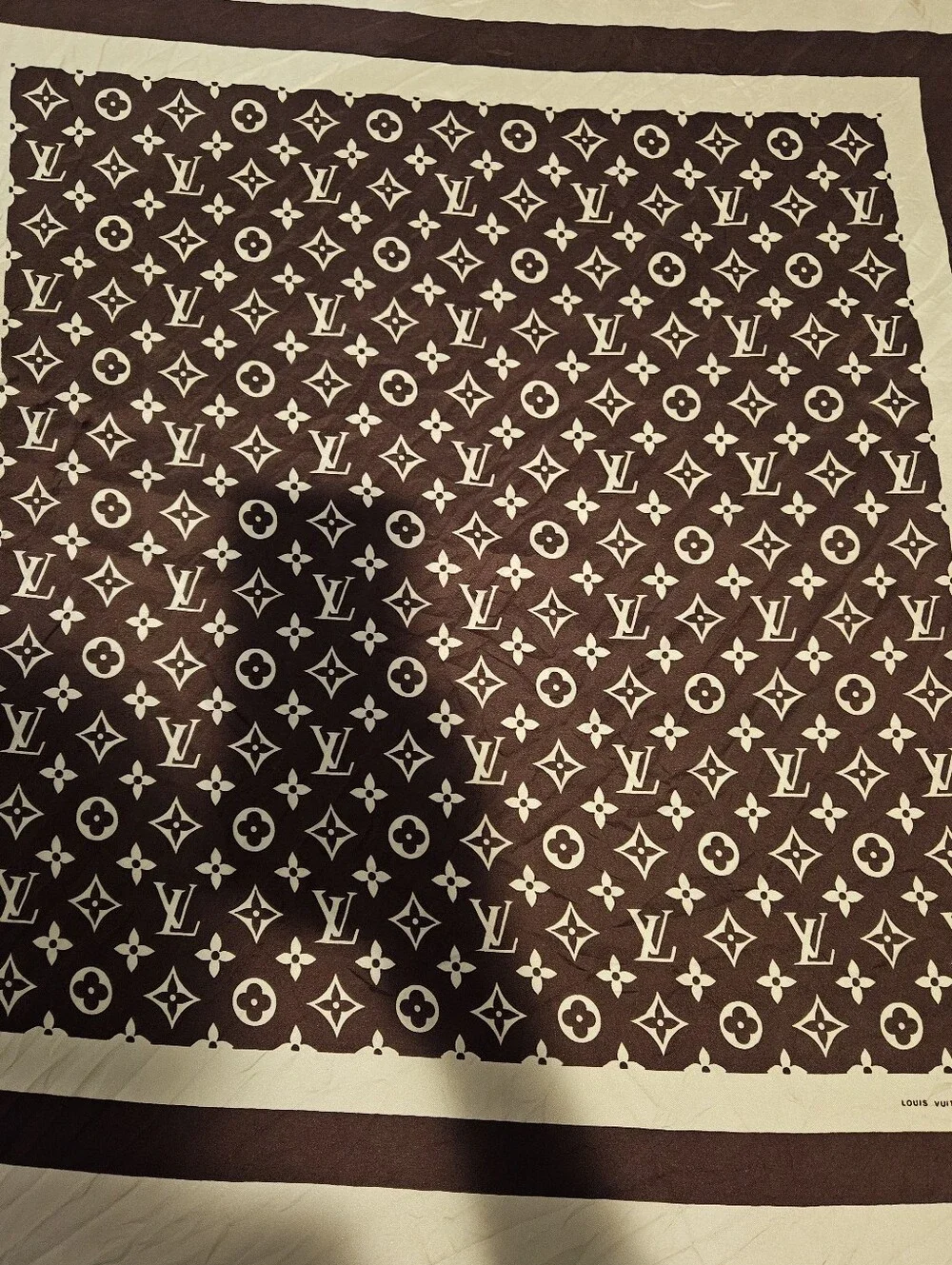 Vintage Louis Vuitton Brown & Cream Monogram Silk Square